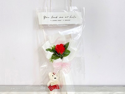 Bó 1-3 bông hồng sáp có lá kiểu hoa cưới [Tặng Sticker - Gói đẹp] HOASAP-06